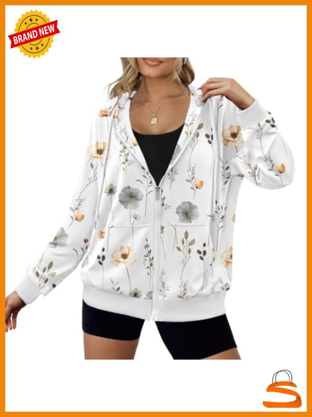Zeagoo Lightweight Full Zip Hoodie Oversized Sweatshirt Floral Print